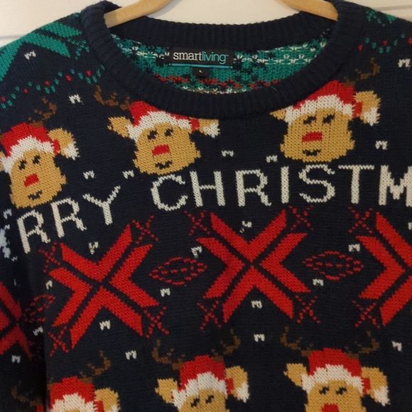 Ugly Christmas Sweater men's L large battery operated lights EUC reindeer snow - Picture 2 of 9